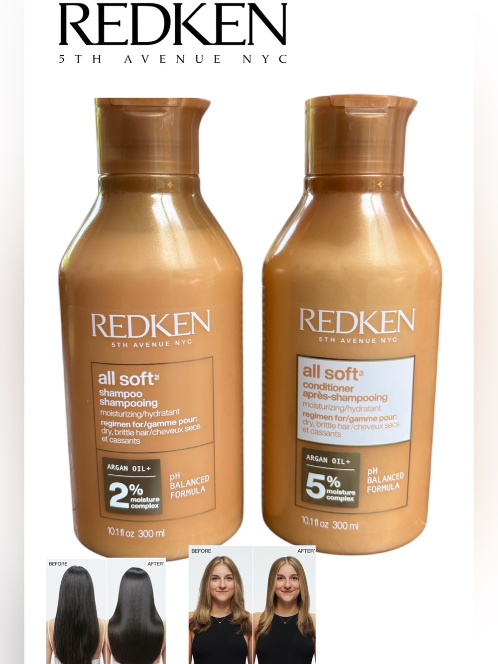 🌸REDKEN ALL SOFT Moisturizing SHAMPOO AND CONDITIONER 10.1 fl oz each